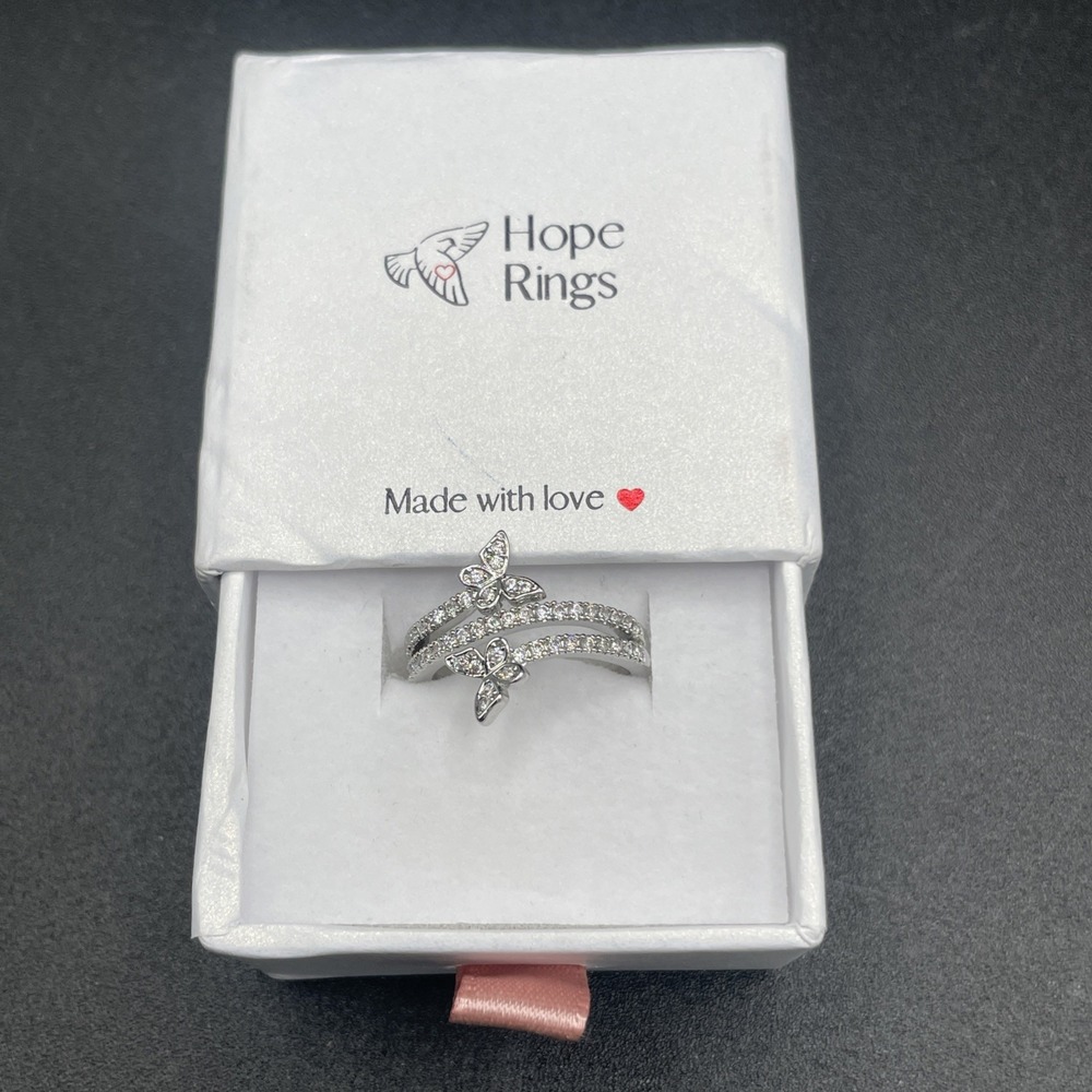 Hope Rings Butterfly CZ Ring – Silver Tone – Size 7 – Gift Boxed